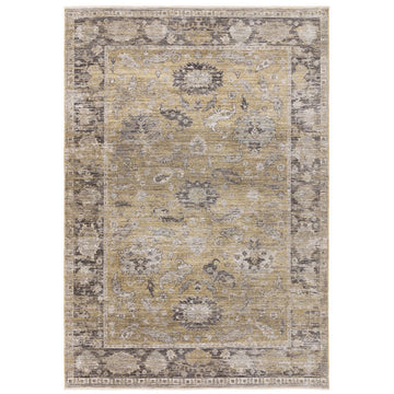 Jasper JA06 Traditional Vintage Distressed Shimmer Floral Heirloom Border Soft-Touch Polyester Low Profile Short Pile Pale Light Gold/Grey Rug-Asiatic Carpets-Rug Love - The Most Loved Rug Store